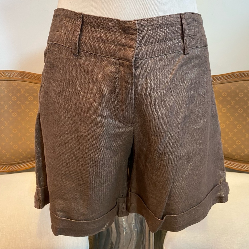 Vintage Cache Tan Gold Linen-Cotton Bermuda Shorts, 30" Waist Size 8 Preppy